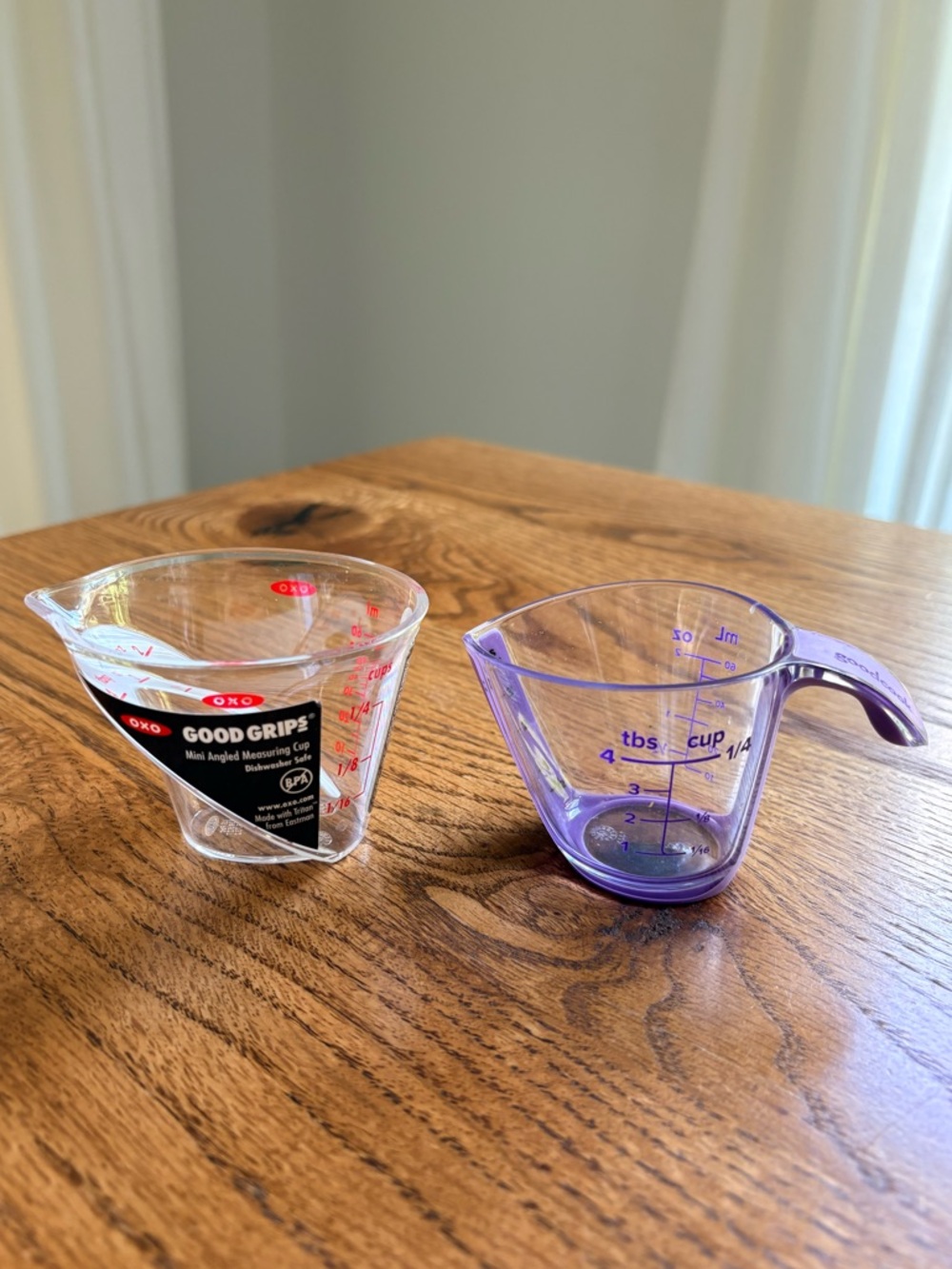 Set of 2 Clear and Purple 1/4 cup/2 oz Mini Measuring Cups